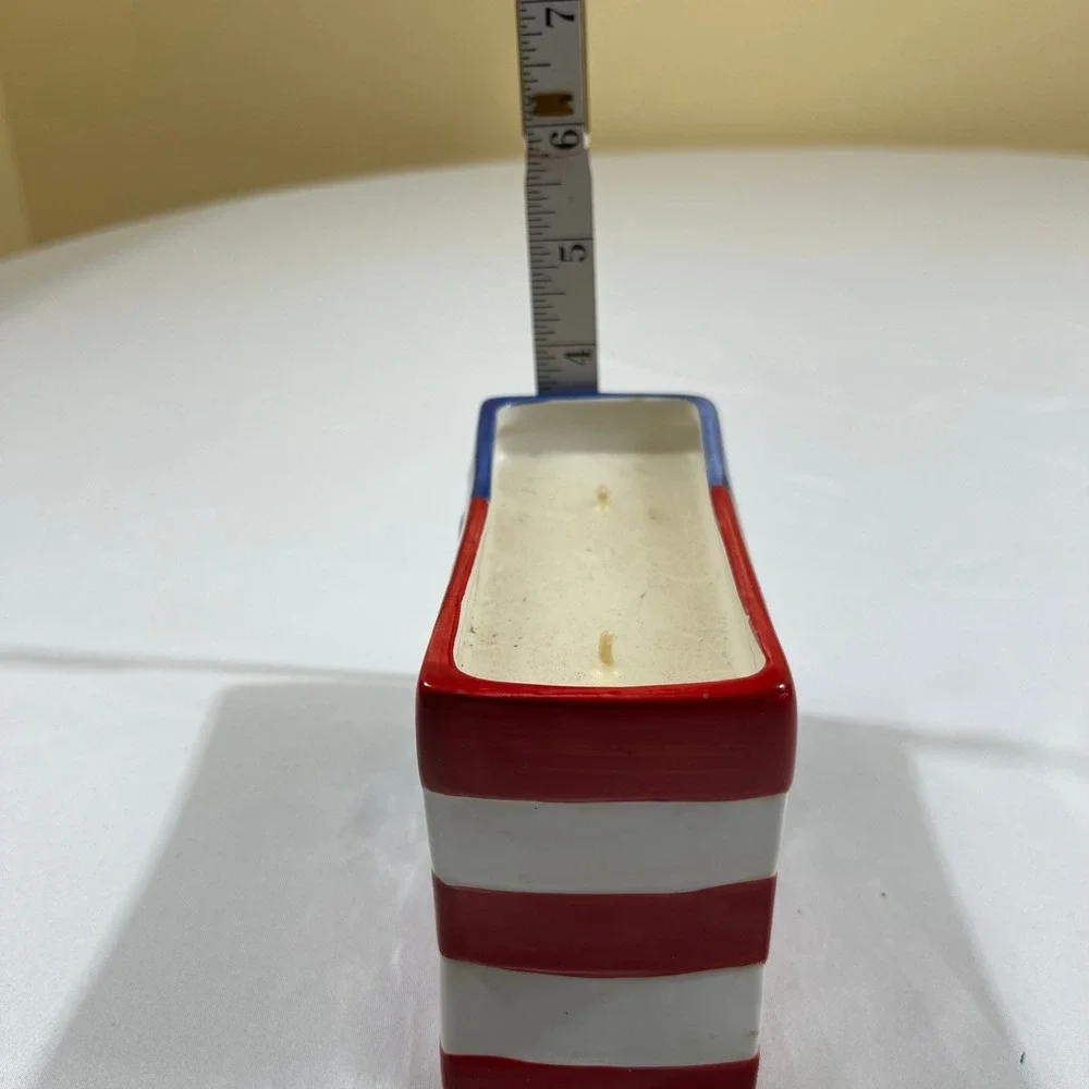 American Flag Ceramic 2-Wick Candle Patriotic Red White Blue 5